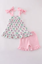 Load image into Gallery viewer, Pink bow embroidery ruffle shorts set