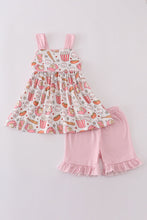 Load image into Gallery viewer, Pink baseball print gingham ruffle shorts set