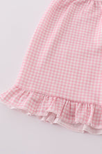 Load image into Gallery viewer, Pink baseball print gingham ruffle shorts set