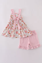 Load image into Gallery viewer, Pink baseball print gingham ruffle shorts set