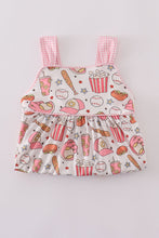 Load image into Gallery viewer, Pink baseball print gingham ruffle shorts set