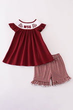 Load image into Gallery viewer, Mississippi MSU embroidery smocked gingham ruffle set