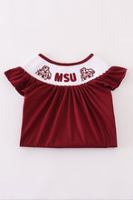 Load image into Gallery viewer, Mississippi MSU embroidery smocked gingham ruffle set