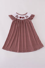 Load image into Gallery viewer, Mississippi MSU embroidery smocked gingham dress