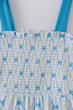 Load image into Gallery viewer, Blue floral bow tie strap mom dress