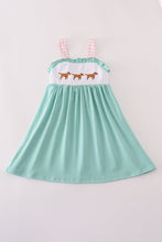 Load image into Gallery viewer, Mint hunting puppy embroidery ruffle dress