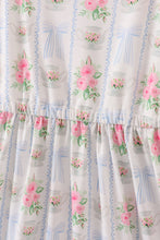Load image into Gallery viewer, Tea floral bow ruffle women dress
