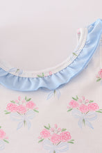 Load image into Gallery viewer, Blue floral bow print ruffle bloomer set
