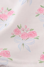 Load image into Gallery viewer, Blue floral bow print ruffle bloomer set
