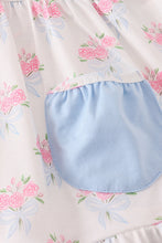 Load image into Gallery viewer, Blue floral bow print ruffle shorts set