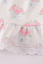 Load image into Gallery viewer, Blue floral bow print ruffle shorts set