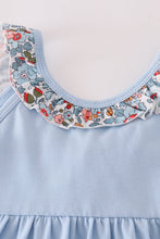Load image into Gallery viewer, Blue apple floral applique ruffle dress