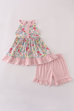 Load image into Gallery viewer, Pink floral bow ruffle shorts set