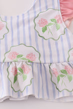 Load image into Gallery viewer, Floral stripe ruffle 2pc swimsuit UPF50+