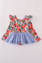 Load image into Gallery viewer, Blue floral swiss dot leotard
