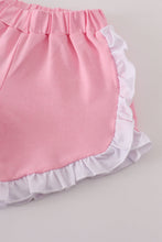 Load image into Gallery viewer, Pink stripe buffalo applique ruffle shorts set