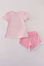 Load image into Gallery viewer, Pink stripe buffalo applique ruffle shorts set