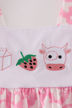 Load image into Gallery viewer, Pink strawberry milk cow embroidery ruffle shorts set