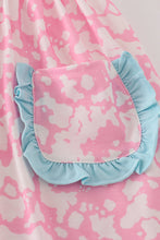 Load image into Gallery viewer, Pink strawberry milk cow embroidery ruffle dress