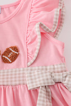 Load image into Gallery viewer, Pink football french knot ruffle dress