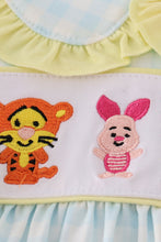 Load image into Gallery viewer, Blue character embroidery gingham ruffle shorts set