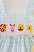 Load image into Gallery viewer, Blue character embroidery gingham ruffle dress