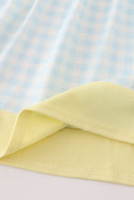 Load image into Gallery viewer, Blue character embroidery gingham ruffle dress