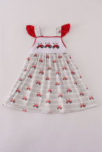 Load image into Gallery viewer, Red tractor embroidery ruffle dress