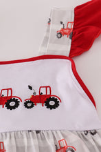 Load image into Gallery viewer, Red tractor embroidery ruffle dress