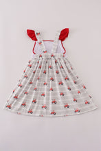 Load image into Gallery viewer, Red tractor embroidery ruffle dress