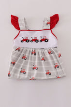 Load image into Gallery viewer, Red tractor embroidery ruffle dress