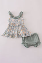 Load image into Gallery viewer, Fall floral print ruffle bloomer set
