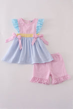 Load image into Gallery viewer, Multi seersucker stripe ruffle shorts set