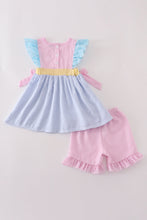 Load image into Gallery viewer, Multi seersucker stripe ruffle shorts set