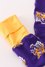 Load image into Gallery viewer, Purple LSU geaux tiger bamboo ruffle romper