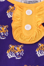 Load image into Gallery viewer, Purple LSU geaux tiger bamboo ruffle pajamas set