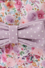 Load image into Gallery viewer, Purple floral print canvas bow lunch bag