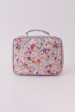 Load image into Gallery viewer, Purple floral print canvas bow lunch bag