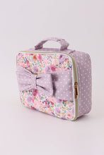 Load image into Gallery viewer, Purple floral print canvas bow lunch bag