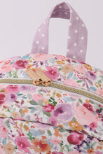 Load image into Gallery viewer, Purple floral print canvas ruffle backpack