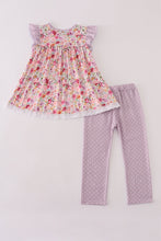 Load image into Gallery viewer, Purple floral print ruffle pants set