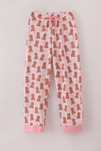 Load image into Gallery viewer, Pink puppy bow print ruffle pajamas mom pants
