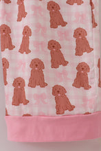 Load image into Gallery viewer, Pink puppy bow print ruffle pajamas mom pants