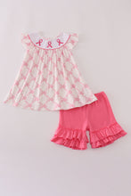 Load image into Gallery viewer, Pink bow tie embroidery ruffle shorts set