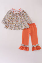 Load image into Gallery viewer, Floral embroidery smocked ruffle pants set