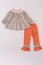 Load image into Gallery viewer, Floral embroidery smocked ruffle pants set