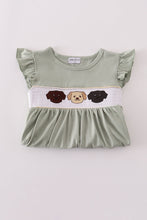 Load image into Gallery viewer, Puppy embroidery smocked ruffle pants set