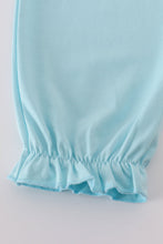 Load image into Gallery viewer, Blue bow & lace print ruffle pants set