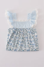 Load image into Gallery viewer, Blue bow & lace print ruffle pants set