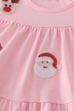 Load image into Gallery viewer, Pink christmas sequin tiered girl dress